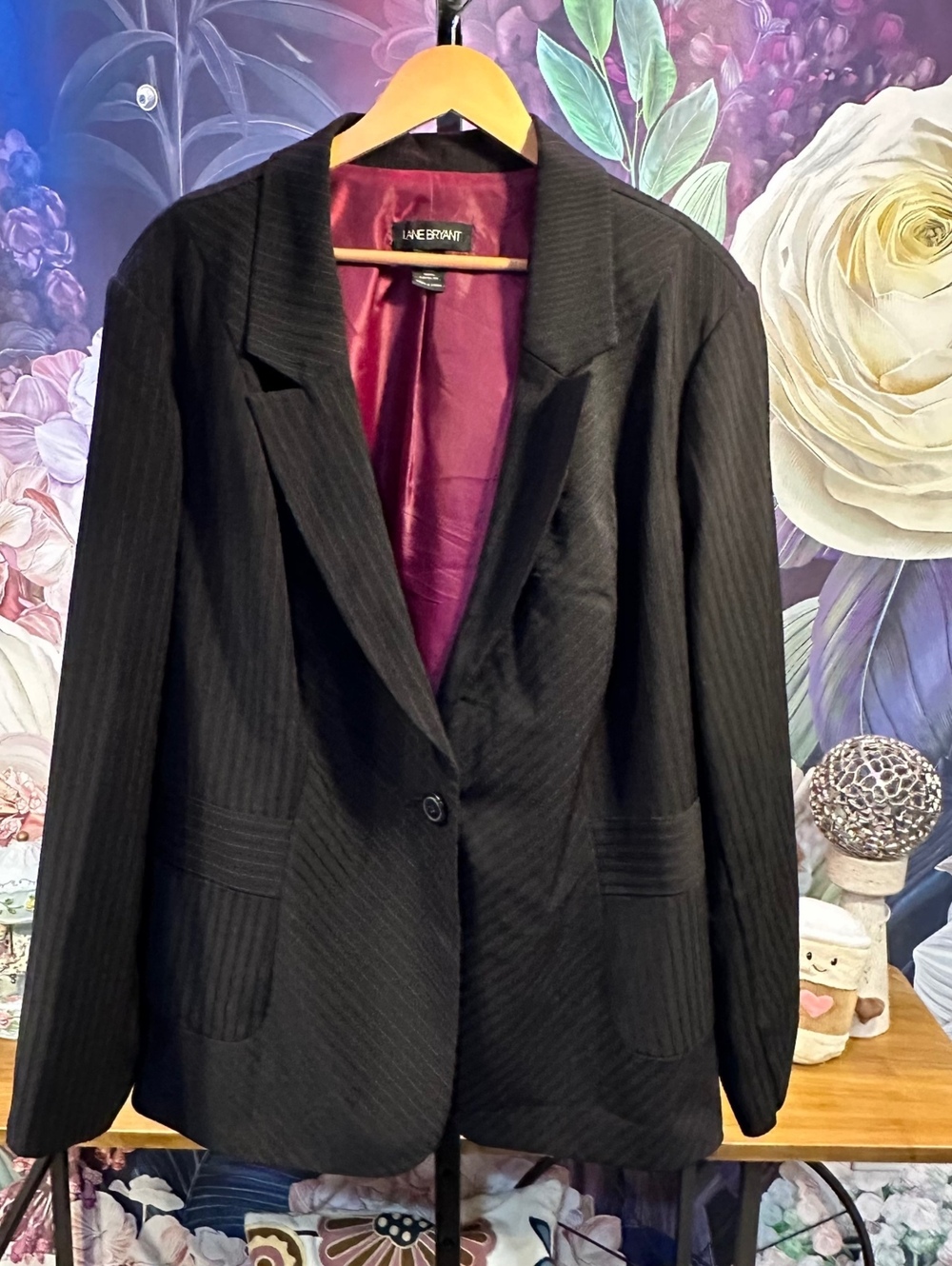 Lane Bryant 28 Blazer Career Classic Black Pinstripe Stretch Single Button
